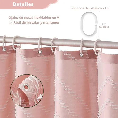 Miniatura 7 de Siiluminisoy Cortina de ducha bohemia rosa de tela tejida con borlas blancas, bonita cortina de ducha moderna de granja con textura tufted de A Pink