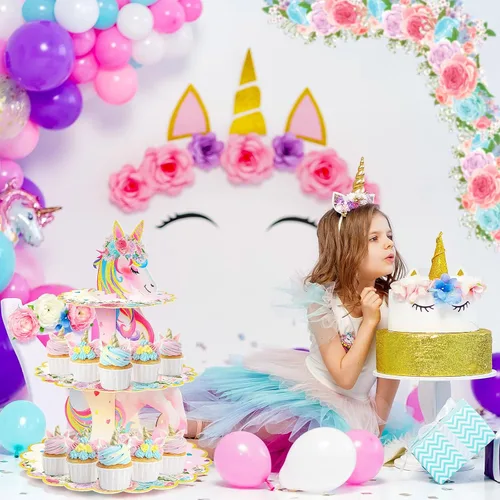 Miniatura 5 de Soporte para cupcakes de unicornio de 3 niveles, decoración de fiesta de arcoíris, unicornio, cumpleaños, soporte para cupcakes, torre de postre