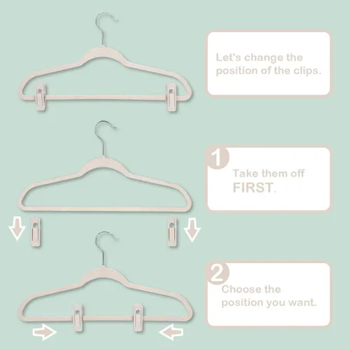 Miniatura 3 de Trgowaul Perchas de terciopelo - Clips fuertes para pantalones delgados (20 unidades, beige)