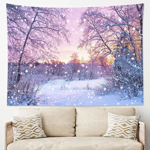Miniatura 19 de HVEST Tapiz de bosque de invierno para colgar en la pared, montaña, nieve y pino, exterior, ventana de Navidad, arte de pared, tapiz de invierno