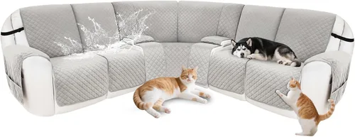 Miniatura 77 de Fundas para sofá modular reclinable, de terciopelo en forma de L, funda de consola central para perros y mascotas, lavable antideslizante, 1 funda