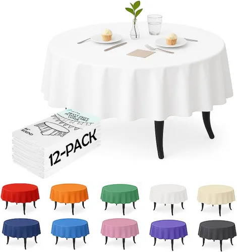 Miniatura 16 de Paquete de 12 manteles de plástico negro – Cubiertas de mesa desechables de 54 x 108 pulgadas para mesas rectangulares, resistentes y resistentes al