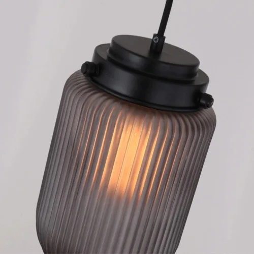 Miniatura 7 de 2 Pack Modern Smoke Gray Pendant Lights, Nordic Cylindrical Striped Glass Shade Ceiling Hanging Lighting, Adjustable Height E27/E26 Sockets