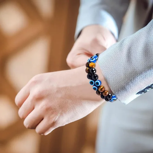 Miniatura 33 de Pulsera de triple protección, ojo de tigre malvado de ojo y obsidiana negra de 0.315 in, pulsera curativa para hombres y mujeres, pulsera curativa