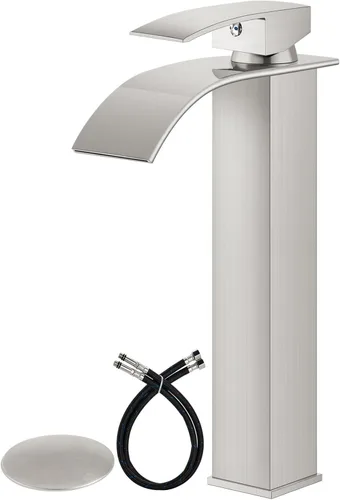 Airuida Grifo de lavabo de recipiente alto, cascada de un solo agujero, grifo de baño, grifo mezclador de un solo agujero, grifo de lavabo con