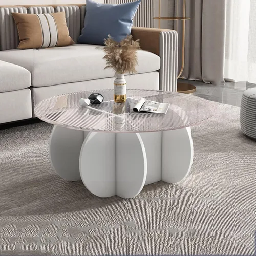 Miniatura 22 de HM&DX Mesa auxiliar redonda de cristal, base de madera maciza y parte superior de vidrio templado transparente, mesa auxiliar de café, mesa central