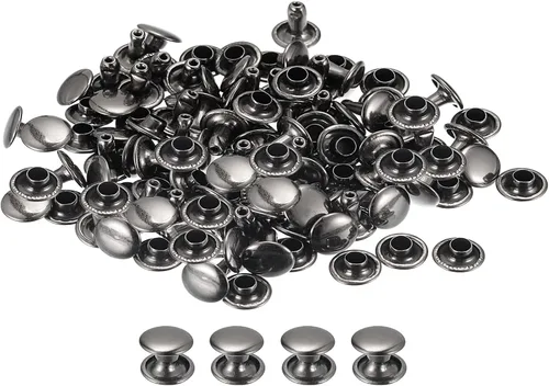 Miniatura 22 de uxcell 100 juegos de remaches de cuero, remaches de doble tapa de 0.236 x 0.315 pulgadas, remaches de metal para reparación de cuero, manualidades