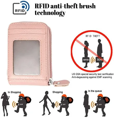 Miniatura 6 de WITATAOGE Tarjetero de cuero para mujer, pequeño estuche de bloqueo RFID de gran capacidad para tarjetas, Rosa Rojo, A la moda