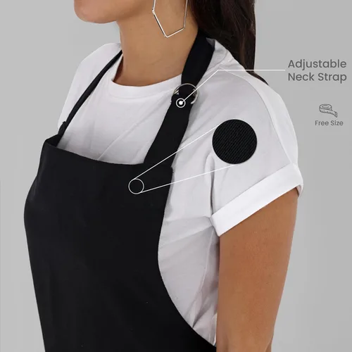 Miniatura 3 de Delantal de chef, delantal de cocina de algodón reciclado con un cuello ajustable con lazos largos, para cocinar, hornear