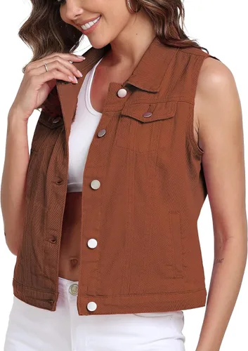 Miniatura 27 de Xeoxarel Chaleco de mezclilla para mujer, chaqueta vaquera sin mangas (XS-XXL)