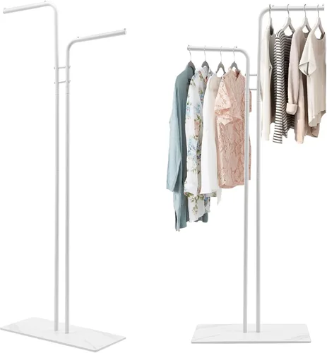 Miniatura 19 de Perchero para ropa de 67 pulgadas con base de almacenamiento y ganchos, perchero resistente para colgar ropa, bolsos, sombreros y zapatos para Dorado