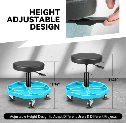 Miniatura 3 de Taburete Auto Dynasty para Mecánico, Asiento Neumático Ajustable y Rodante para Taller de Garaje con Bandeja para Herramientas, Asiento Rodante