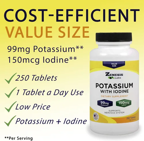 Miniatura 4 de Suplemento de apoyo con gluconato de potasio con yodo Kelp, de 250 comprimidos, 0,003 oz por tableta con 0,000005 oz de yodo, para la presión