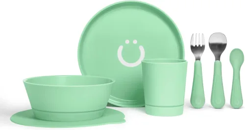 Miniatura 18 de Ubbi Juego de tenedores y cucharas de acero inoxidable para niños pequeños, 4 unidades, asas de silicona de fácil agarre, utensilios