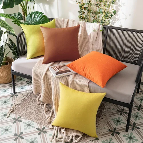 Miniatura 7 de MIULEE - Paquete de 2 fundas decorativas de cojín para exterior, impermeables, sólidas, de lino sintético, para jardín, casa de campo, para verano