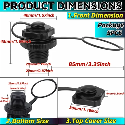 Miniatura 2 de Tapón inflable para kayaks, 5 unidades, 0.787 in de diámetro roscado, piezas de repuesto para botes inflables Intex Boat Intex, accesorios de barco
