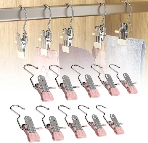 Miniatura 7 de 10/30/50 piezas de pinzas para la ropa que ahorran espacio para colgar pantalones y sombreros, gancho de viaje colgante de acero inoxidable Blanco