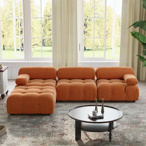 Miniatura 11 de WJShome Sofá modular modular de 103.95 pulgadas, sofá convertible de terciopelo de 3 plazas minimalista para sala de estar, sofá moderno y grande