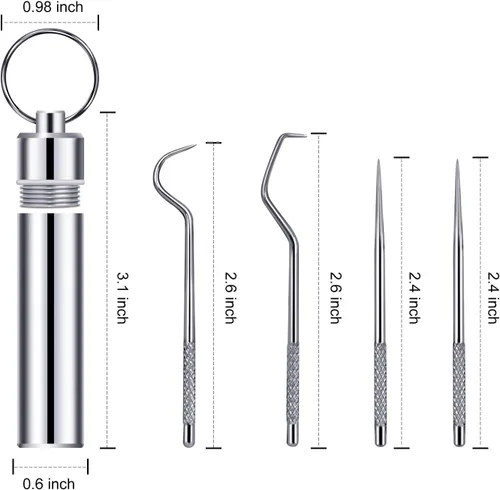 Miniatura 3 de Juego de 12 palillos de dientes de metal reutilizables de acero inoxidable con soporte para picnic al aire libre, camping, viajes, suministros