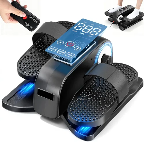 Máquina elíptica para debajo del escritorio, ejercitador eléctrico sentado para piernas para personas mayores, velocidad ajustable y diseño de bajo