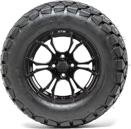 Miniatura 3 de GTW Combo de ruedas y neumáticos para carrito de golf de 12 pulgadas Ruedas Spyder negro mate en neumáticos Timberwolf todo terreno de 22 x 10-12