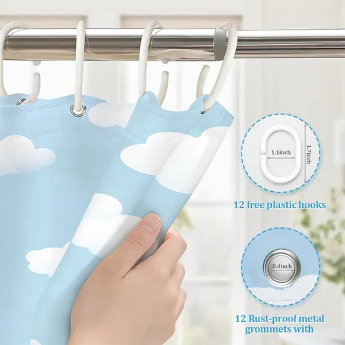 Miniatura 4 de MEHOFOND Juego de cortinas de ducha de cielo azul y nube blanca, paisaje natural, decoración de baño, bañera, poliéster impermeable con 12 ganchos