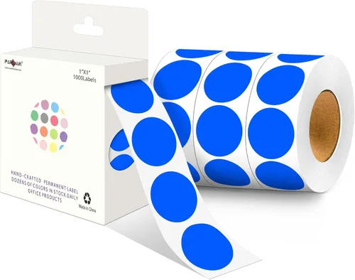 Miniatura 57 de PARLAIM Pegatinas adhesivas permanentes redondas de 1 pulgada con código de color en forma de puntos, 1000 por rollo, caja dispensadora de Azul
