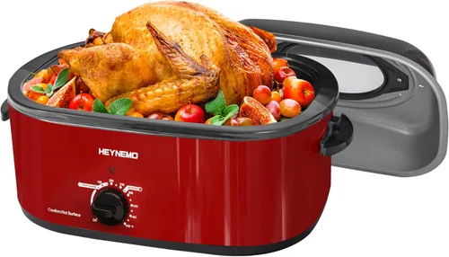Miniatura 11 de HEYNEMO Horno Tostador 24Qt, Horno Eléctrico para Pavo de 1450W con Buffet, Tapa de Autohilvanado, Asas de Tacto Frío, Bandeja y Parrilla Plateado