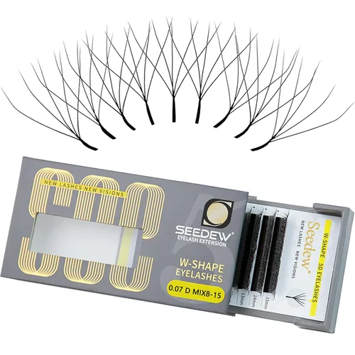 Miniatura 34 de Extensiones de pestañas con doble punta 3D, rizo D de 0.003 in, mezcla de 0.315-0.591 in, 12 filas por bandeja, tallo plano 3DD en forma de W