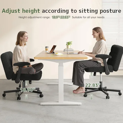 Miniatura 5 de DurayLoly Silla Criss Cross con Ruedas, Silla de Oficina con Patas Cruzadas con Reposabrazos Abatibles, Silla de Escritorio Ancha para Dormitorio