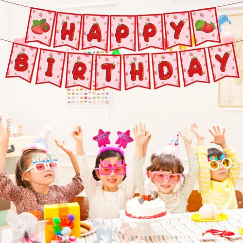 Miniatura 5 de Bandera de Cumpleaños Feliz de Fresa, Decoraciones de Fiesta de Cumpleaños de Fresa, Ducha de Bebé, Fiesta de Verano de Frutas de Cumpleaños