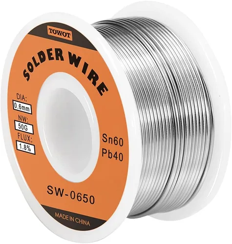 Miniatura 16 de TOWOT Alambre de soldadura con núcleo de colofonia de estaño y plomo para soldadura eléctrica, contenido 1.8% de flujo de soldadura Sn60-Pb40