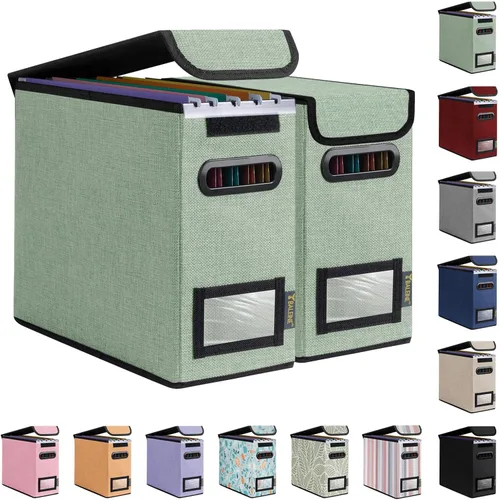 Miniatura 60 de Caja organizadora de archivos Baleine con tapa, organizador de carpetas de archivos plegable con deslizador de plástico, caja de carpetas