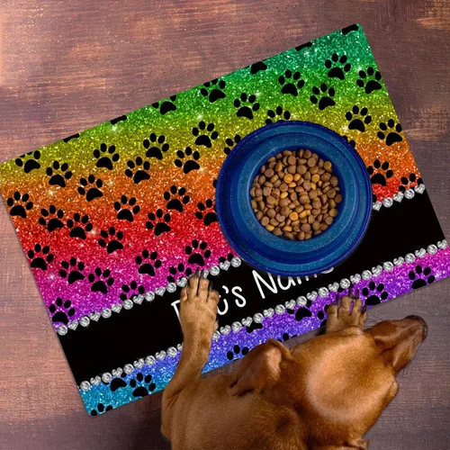 Miniatura 3 de Taikuri Alfombrillas personalizadas de piel sintética para comida y agua, antideslizante e impermeable para nombre/foto, tapete personalizado