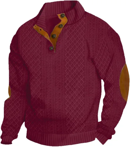 Miniatura 11 de Suéter de manga larga para hombre, casual, con botones de un cuarto, con cuello alto, sudadera con capucha