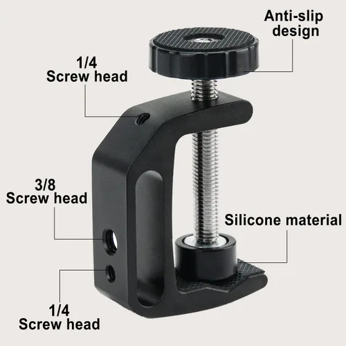 Miniatura 4 de abrazadera en forma de C universal con rosca de 1/4 y 3/8 para soporte de montaje en escritorio, monitor LCD, flash, carros, bancos, mesas