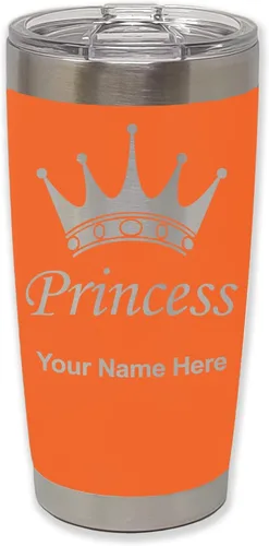 Miniatura 26 de LaserGram Vaso aislado al vacío de 20 onzas, corona de princesa, grabado personalizado incluido (negro)