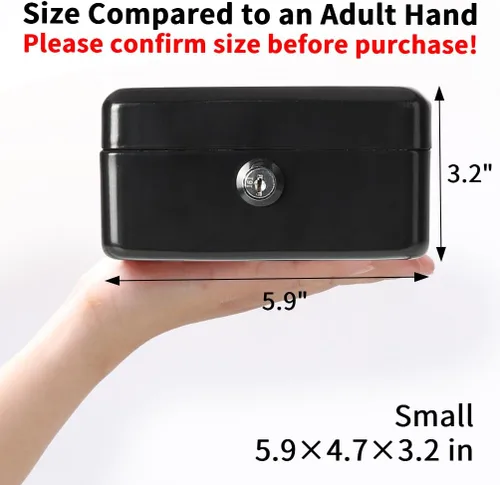 Miniatura 5 de Decaller - Caja de dinero pequeña con cerradura de llave, caja de dinero de metal portátil con doble capa y 2 llaves para seguridad, negro, 6 x 4