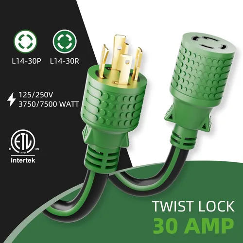 Miniatura 2 de Cable de extensión generador de 4 clavijas de 30 amperios de 10 pies, NEMA L14-30P/L14-30R, 125/250 voltios hasta 7500 vatios, cable de alimentación