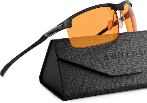 Miniatura 9 de ANYLUV Gafas de luz azul para hombre, lentes de bloqueo de luz azul, templo de fibra de carbono, gafas de computadora para juegos, antifatiga ocular