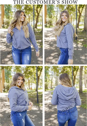 Miniatura 4 de SHEWIN - Sudadera casual con capucha de manga larga, con botones y cordón para mujer, holgada y con bolsillo