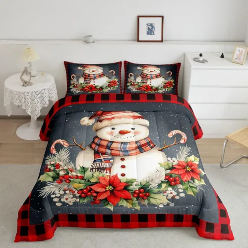 Miniatura 22 de Erosebridal Juego de edredón con gorro de Navidad, calcetines de Navidad, regalo de Navidad, decoración de ropa de cama, relleno de edredón de Feliz
