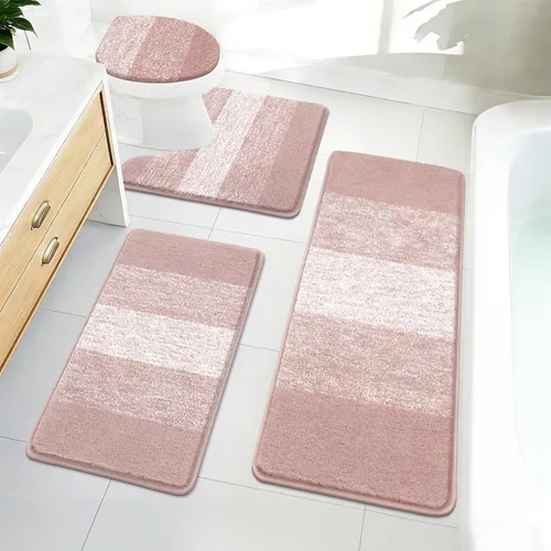 Miniatura 34 de Bsmathom Juego de 4 alfombras de baño, alfombras de baño de microfibra suave y absorbente con alfombra de contorno en forma de U para inodoro y Azul