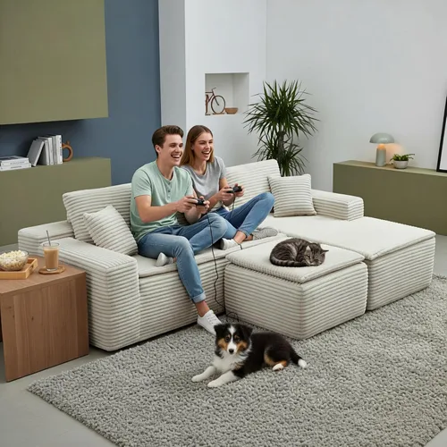 Miniatura 6 de Sofá modular de nube, sofá seccional sin hueso para sala de estar, sofá de espuma viscoelástica de tela de pana, sin montaje, de lujo, moderno