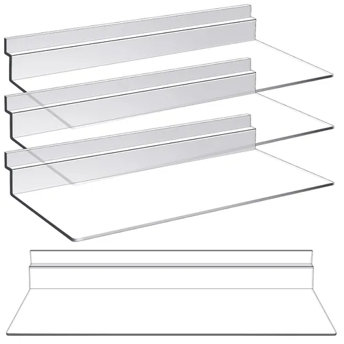 Kathfly Paquete de 4 estantes de pared de 4 x 10 pulgadas para estantes ranurados, accesorios colgantes, estantes de plástico transparente para