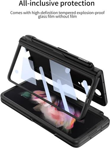 Miniatura 2 de Funda protectora de pantalla para Samsung Galaxy Z Fold 3 de 0.18 oz, protección completa de 360 grados, con protector de pantalla de vidrio Negro