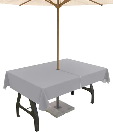 Miniatura 42 de QueenKer Mantel de exterior verde oliva con agujero para sombrilla y cremallera, mantel de color sólido para mesas cuadradas, colección de mesa