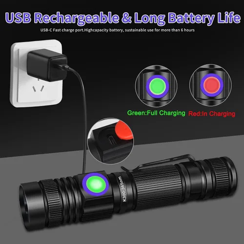 Miniatura 5 de Linterna UV de luz negra recargable por USB de 365nm, mini lámpara Woods portátil de mano con potentes luces LED ultravioleta, enfoque ajustable