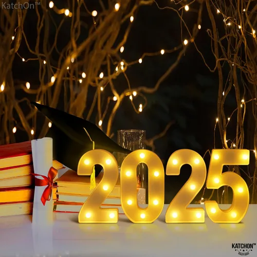 Miniatura 4 de KatchOn, Números con luz LED 2025-8.2 pulgadas, letrero iluminado 2025 Letrero luminoso de número 2025 para decoraciones de feliz graduación 2025