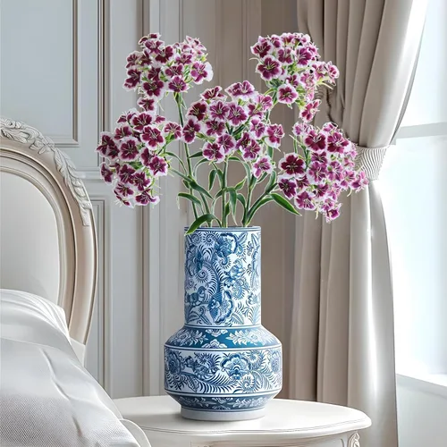 Miniatura 3 de Htmeing 5 flores artificiales de seda de Dianthus con tallo para arreglos de boda, centro de mesa, fiesta, decoración del hogar y cocina (morado)